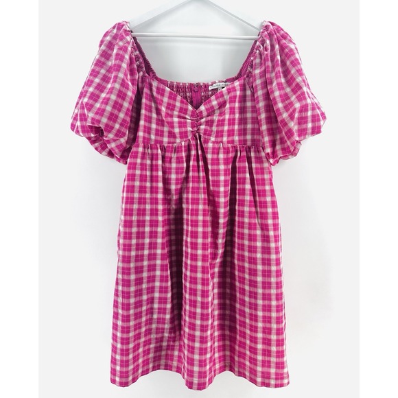 English Factory Dresses & Skirts - English Factory Dress Womens Sz L Pink Gingham Cottagecore Puff Sleeve Q1026